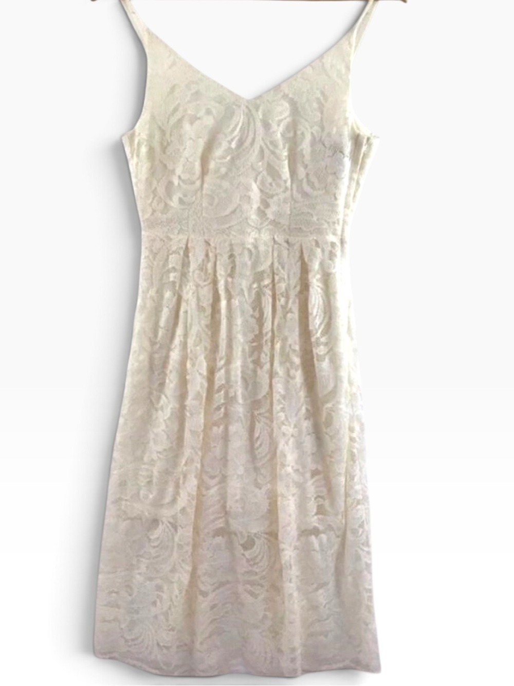 𝅺 H & M ecru white lace dress empire waist spaghetti straps side zipper size 6